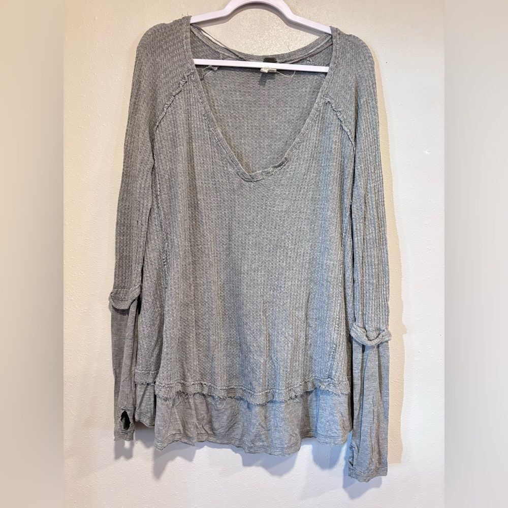 Free People We The Free Laguna Thermal Top, waffle-knit long-sleeve shirt grey